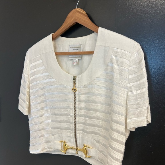 Joseph Ribkoff vintage size 8 White and Gold Cropped Blazer w horse bite clasps - Picture 4 of 15